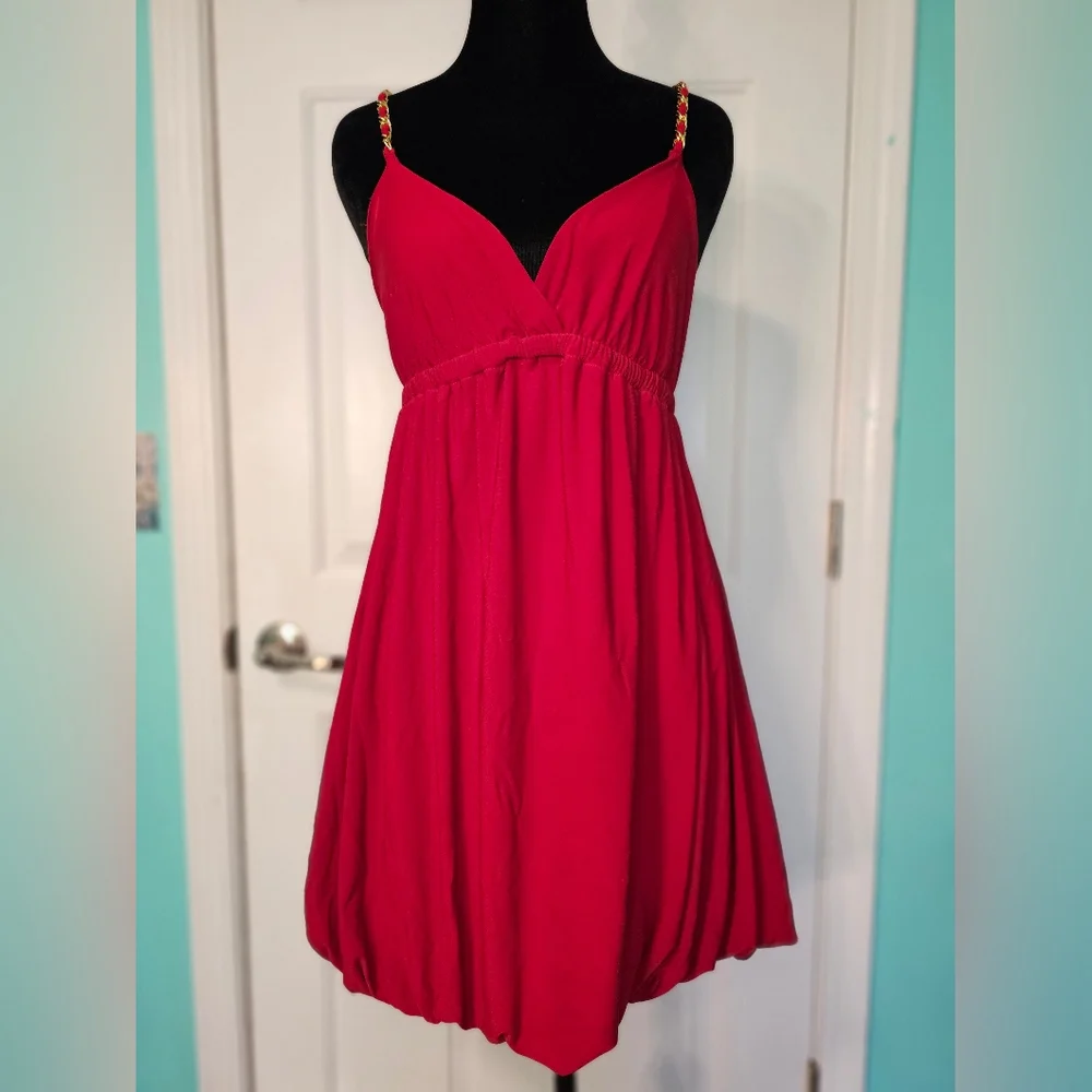 Forever 21 Y2K Red Mini Dress w/ Gold Chain Wrapped Straps Women's Sz M
